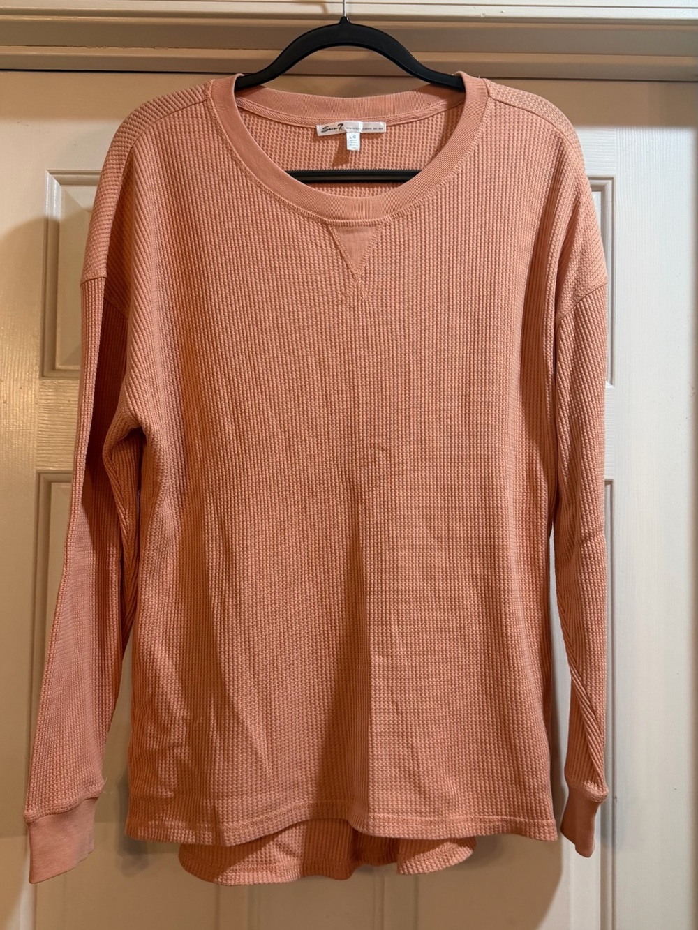 Seven7 Peach Waffle Knit Crewneck Longsleeve Size Large